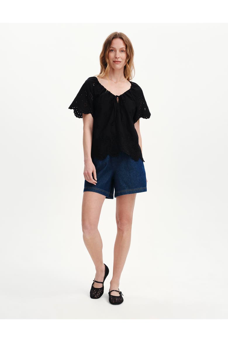 Ruthie Embroidered Cotton Drawstring Top, Alternate, color, Black