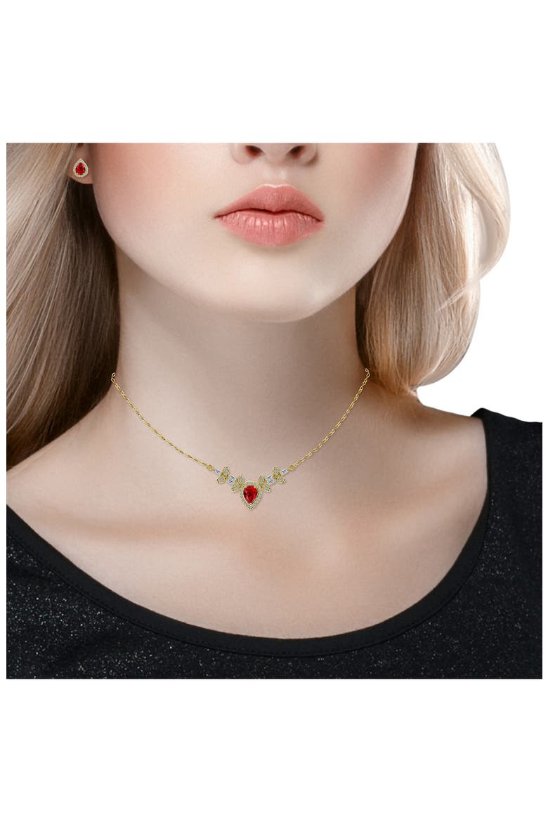 Pear Cubic Zirconia Necklace & Stud Earrings Set, Alternate, color, GOLD/RED