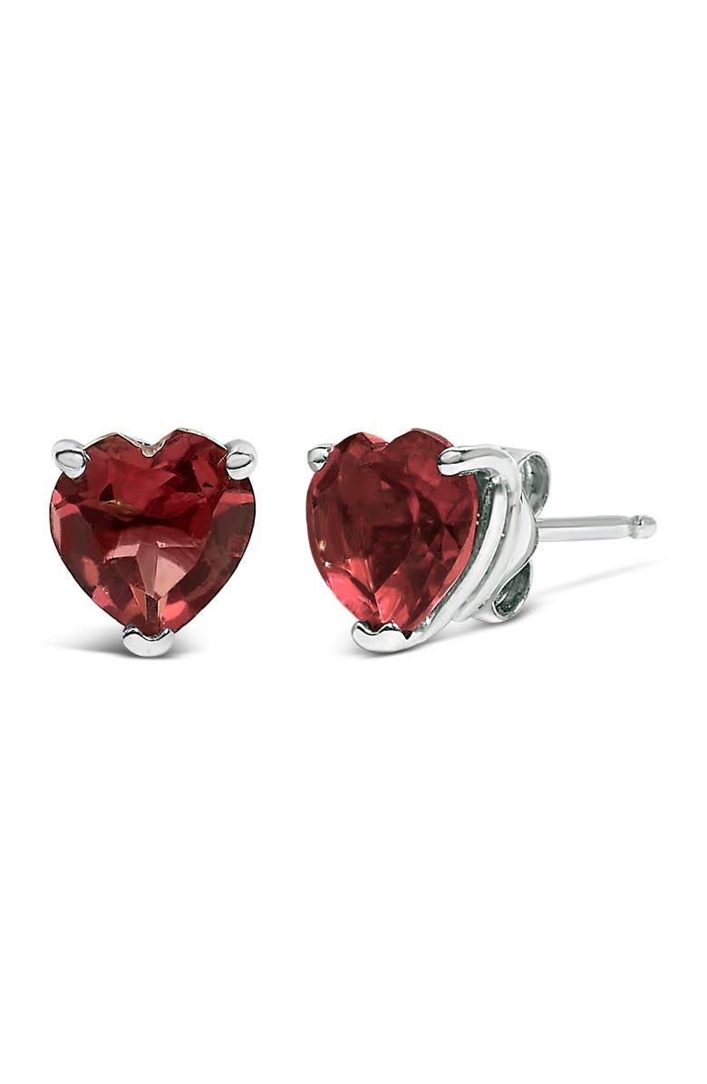 Haus of Brilliance 14K Gold 5MM Heart Cut Gemstone Solitaire Stud Earrings, Alternate, color, Red Garnet | White