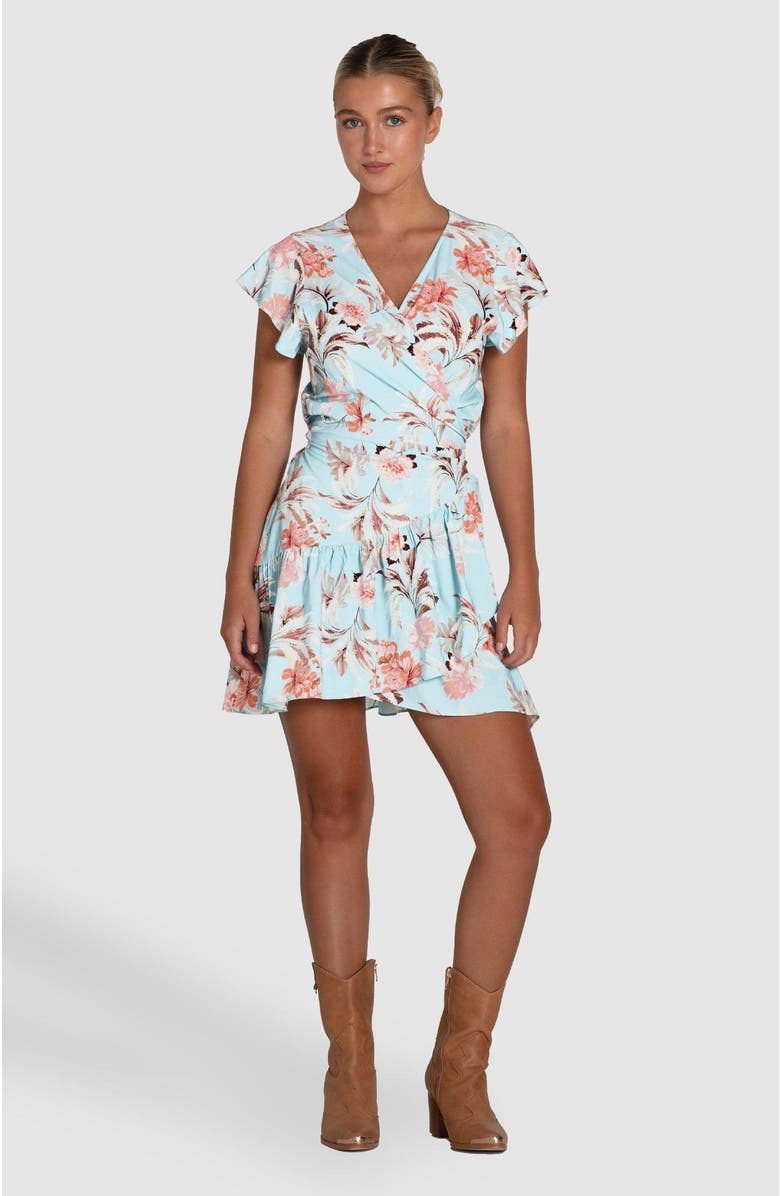 Belle & Bloom Love Shack Mini Wrap Dress, Alternate, color, Light Blue