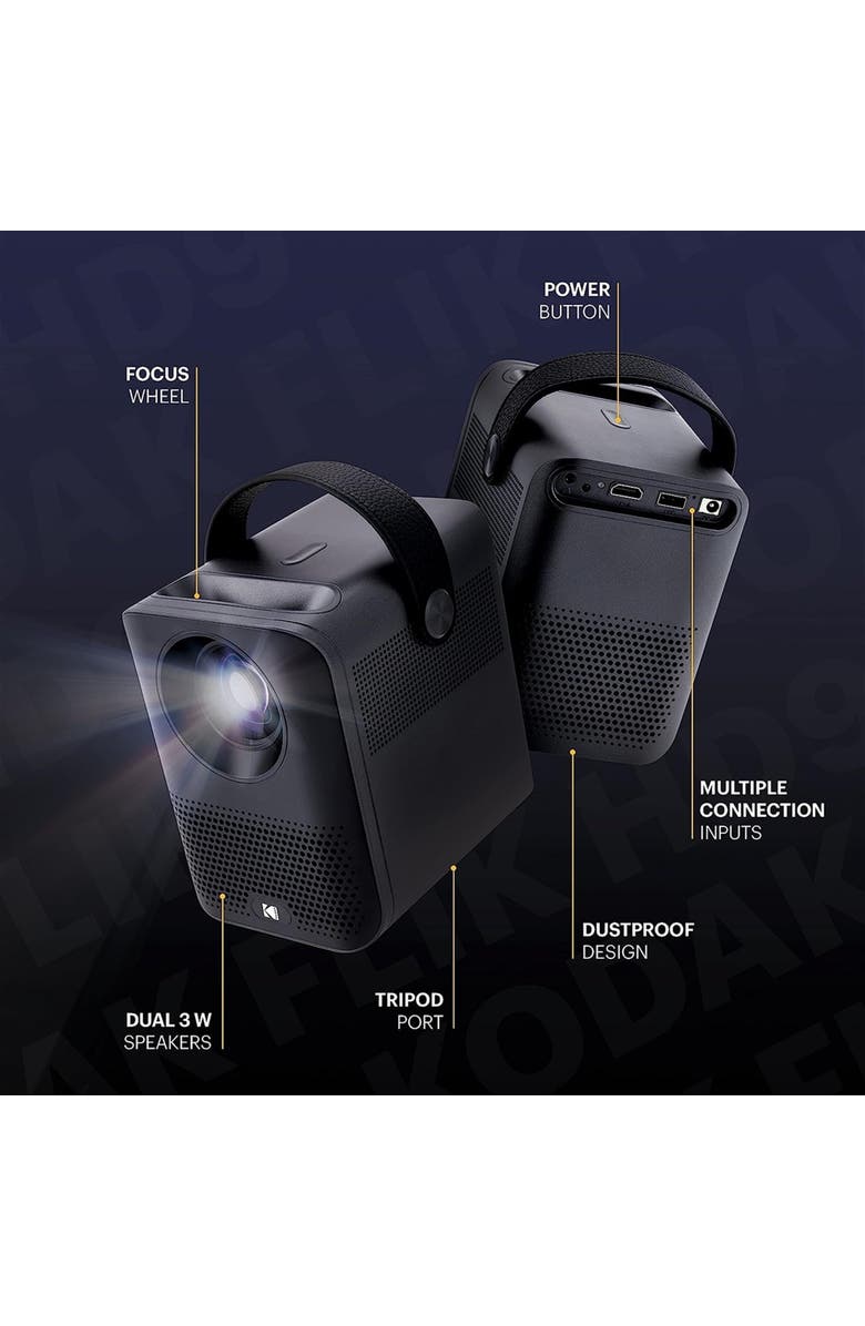 Kodak FLIK HD9 Smart Projector, Portable Mini Projector with Android TV & Bluetooth, Alternate, color, Black