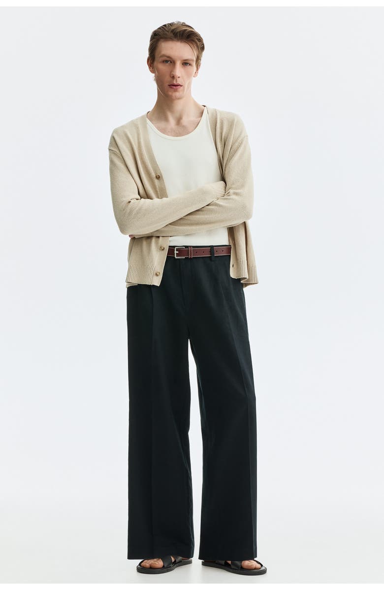 H&M Loose Fit Linen-blend Trousers, Alternate, color, Black