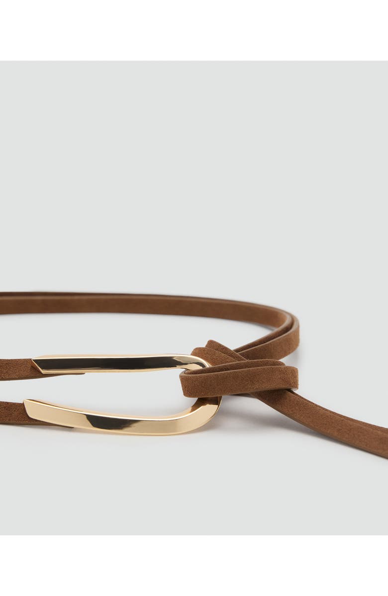 MANGO Thin Suede Tie Belt, Alternate, color, Brown