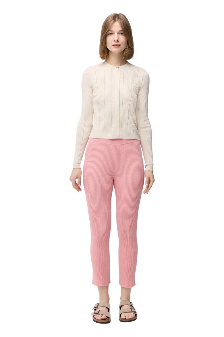 Rib-Knit Cashmere Silk Pants, Main, color, pink icing