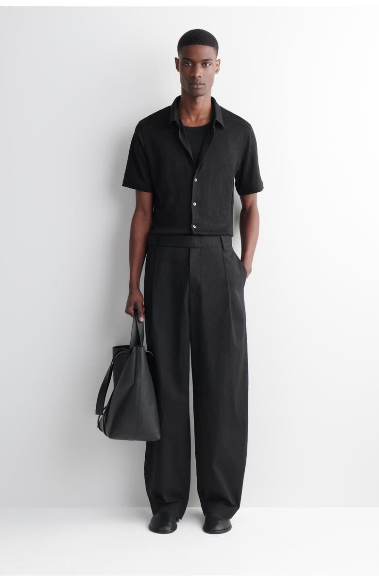 COS Linen-jersey Short-sleeved Shirt, Alternate, color, Black