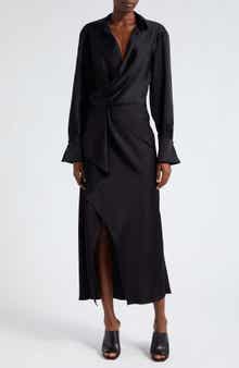 Talita Long Sleeve Faux Wrap Satin Dress