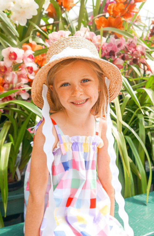 Bits & Bows Straw Scalloped Ribbon Harbor Hat In Blue