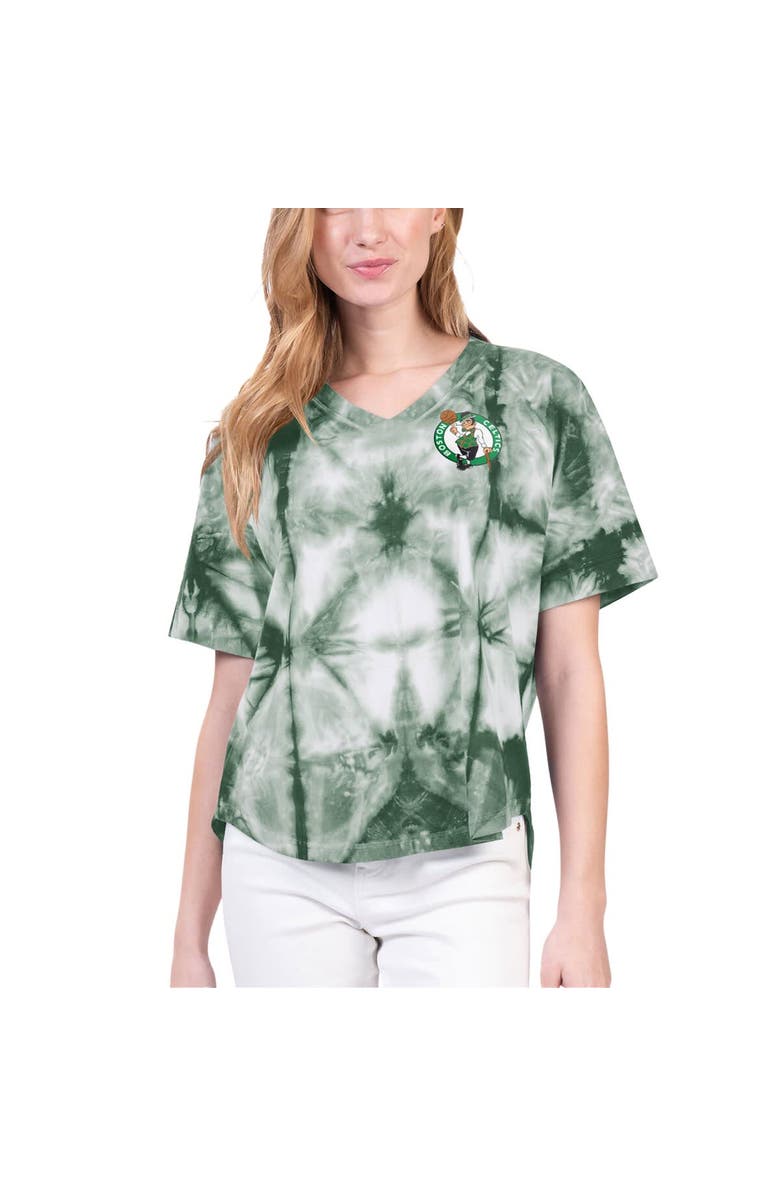 G-III 4HER BY CARL BANKS Women's G-III 4Her by Carl Banks Kelly Green Boston Celtics Tournament Raglan Oversized Tie-Dye V-Neck T-Shirt, Main, color, 