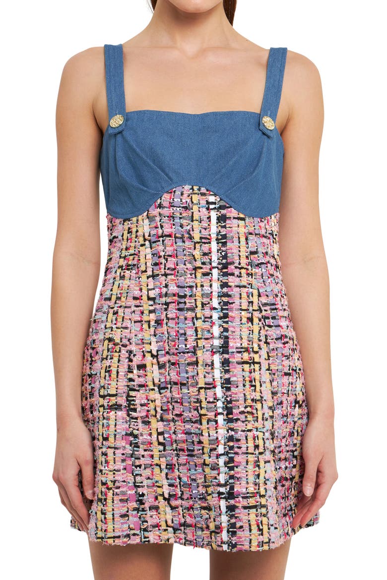 Tweed Square Neck Shift Dress, Alternate, color, PINK MULTI