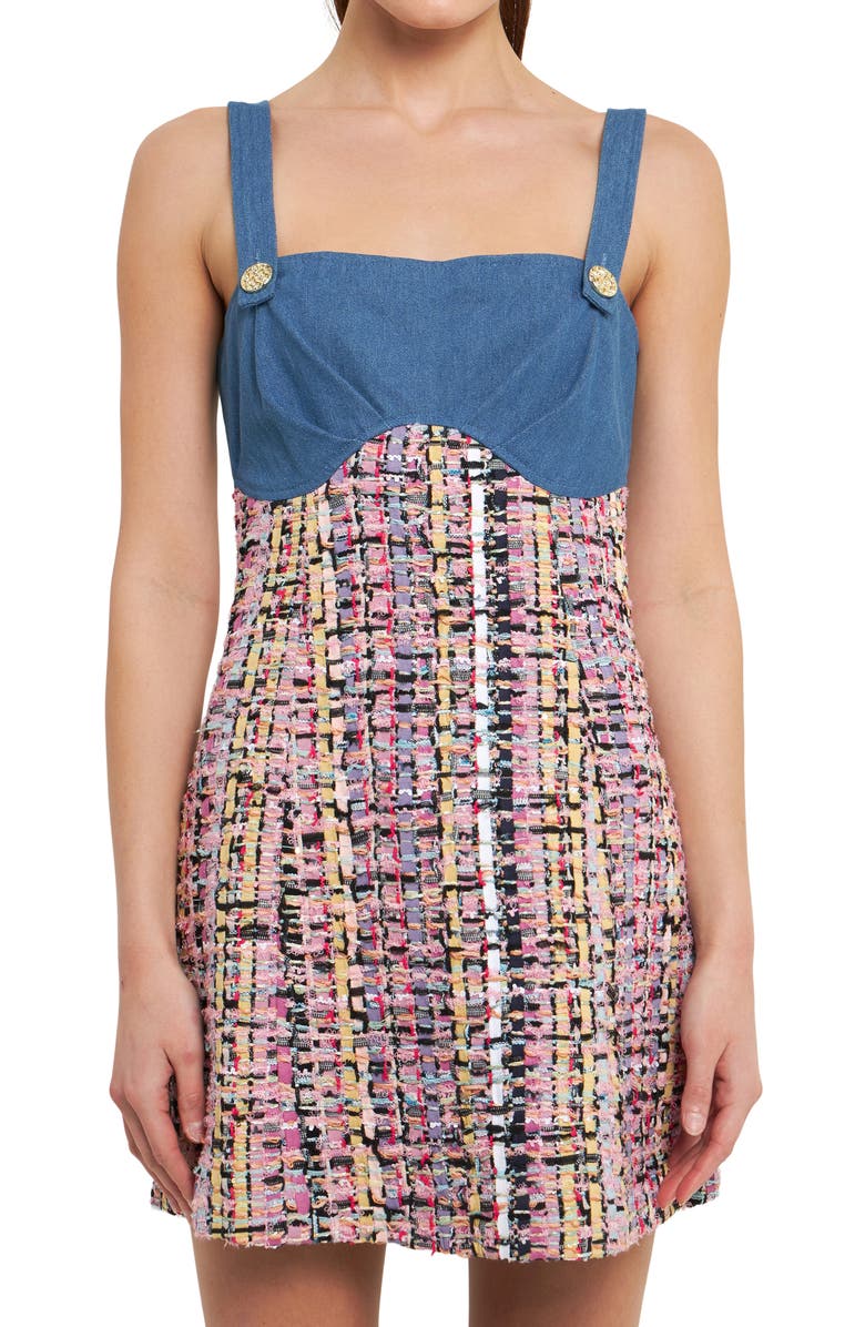 Endless Rose Tweed Square Neck Shift Dress, Alternate, color, 