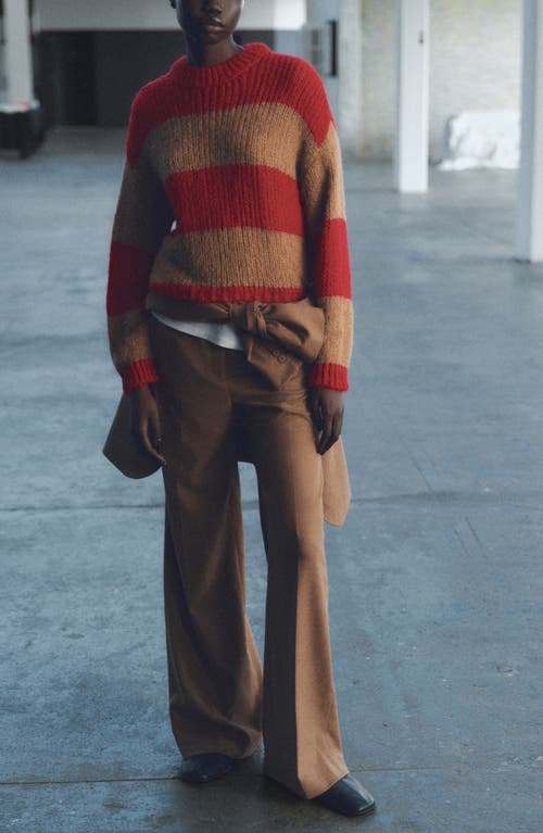 Mango Candice Stripe Crewneck Sweater In Red