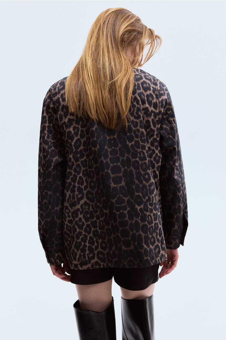 Twill Jacket, Alternate, color, Brown/leopard print