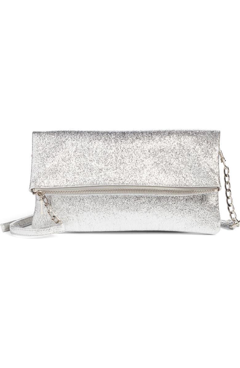 Sole Society Maci Crinkle Faux Leather Foldover Clutch, Main, color,