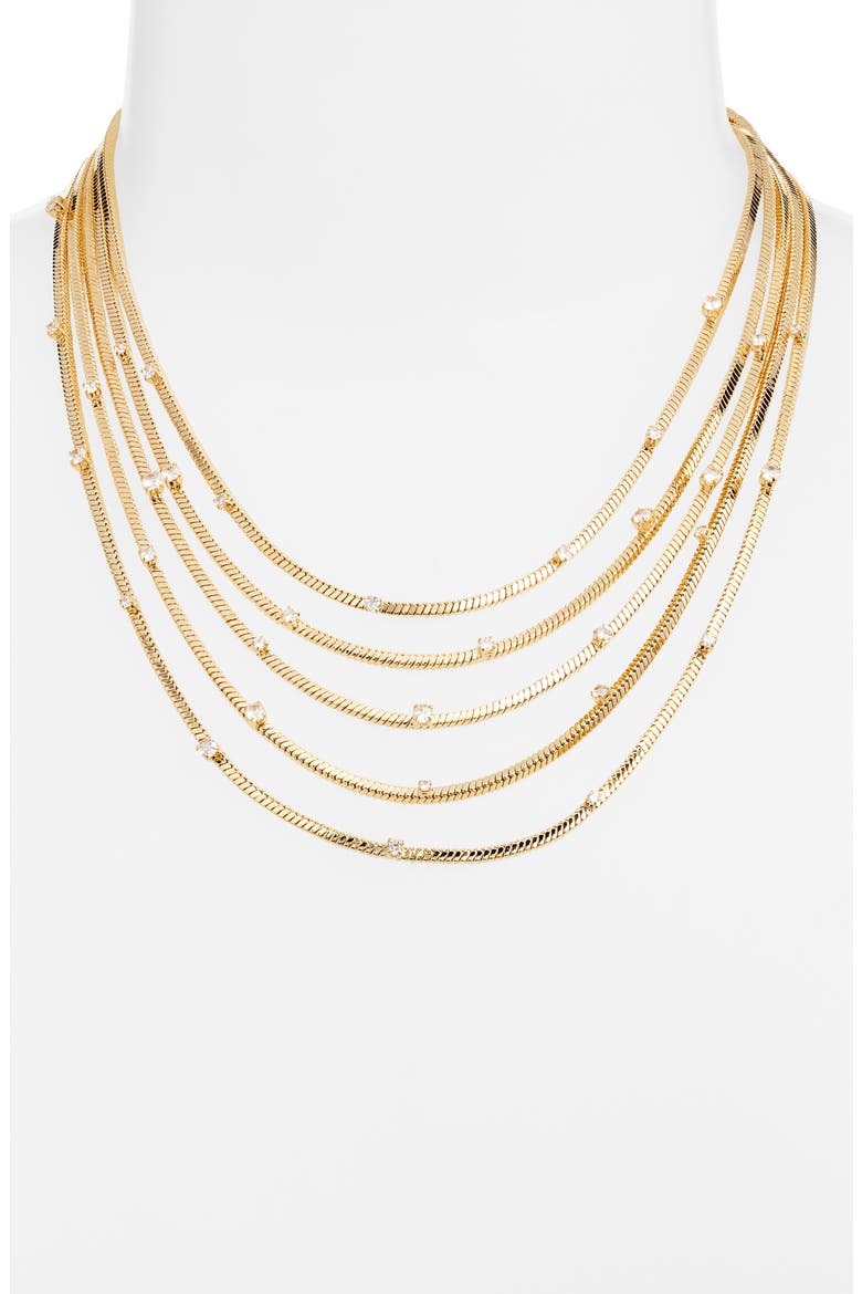 Cubic Zirconia Station Layered Necklace, Alternate, color, CLEAR- GOLD