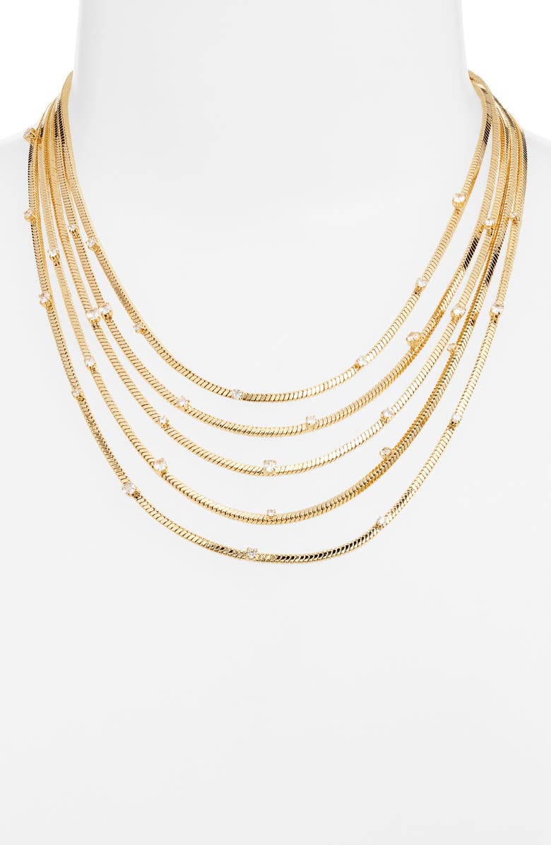 Nordstrom Cubic Zirconia Station Layered Necklace, Alternate, color, Clear- Gold