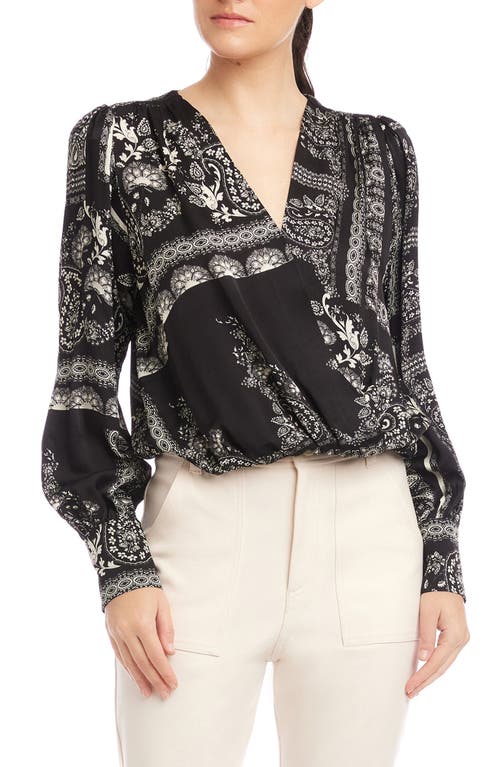 Fifteen Twenty Ines Paisley Print Drape Front Top In Black