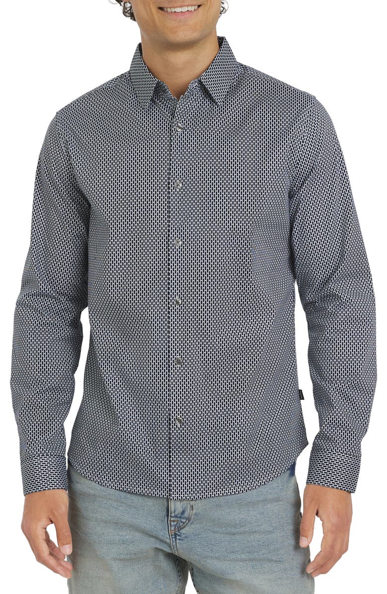 DKNY SPORTSWEAR Campbell Stretch Cotton Button-Up Shirt, Main, color, Midnight Navy