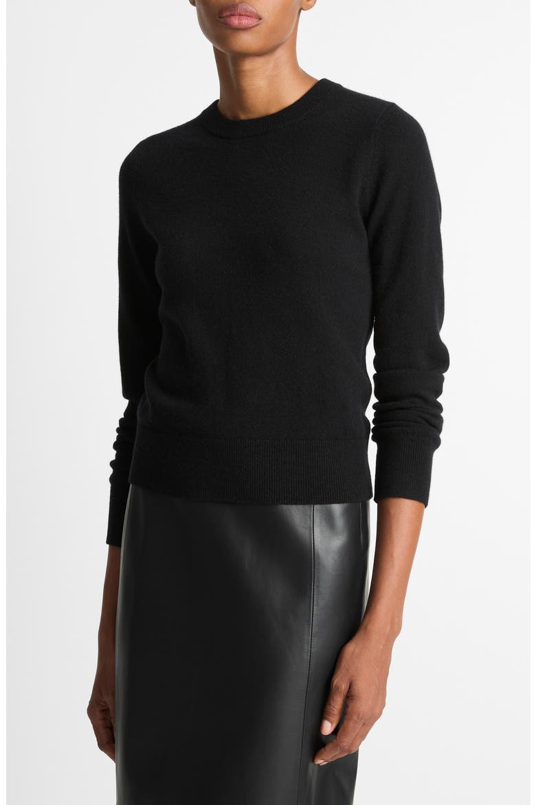 Rib Crewneck Cashmere Sweater, Alternate, color, BLACK