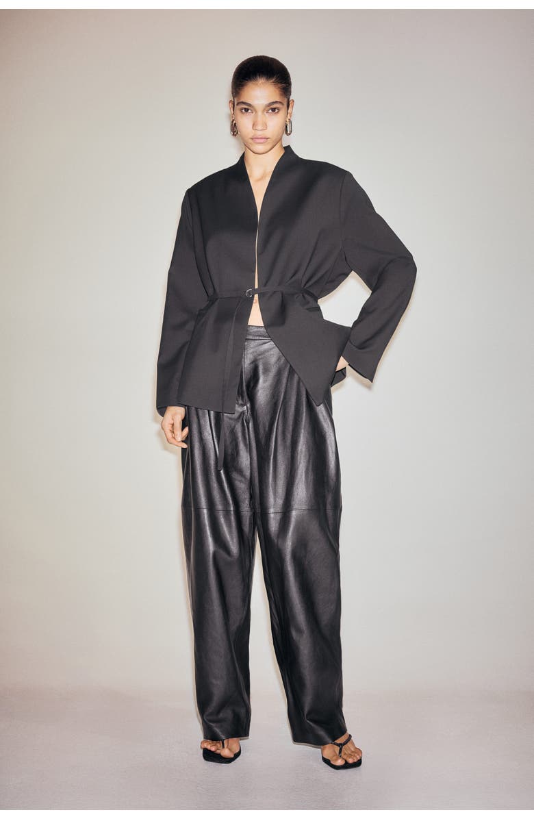 H&M Belted Blazer, Alternate, color, Black