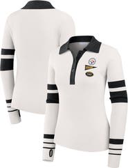 WEAR by Erin Andrews Women's WEAR by Erin Andrews White Pittsburgh Steelers Ribbed Henley Polo Sweater