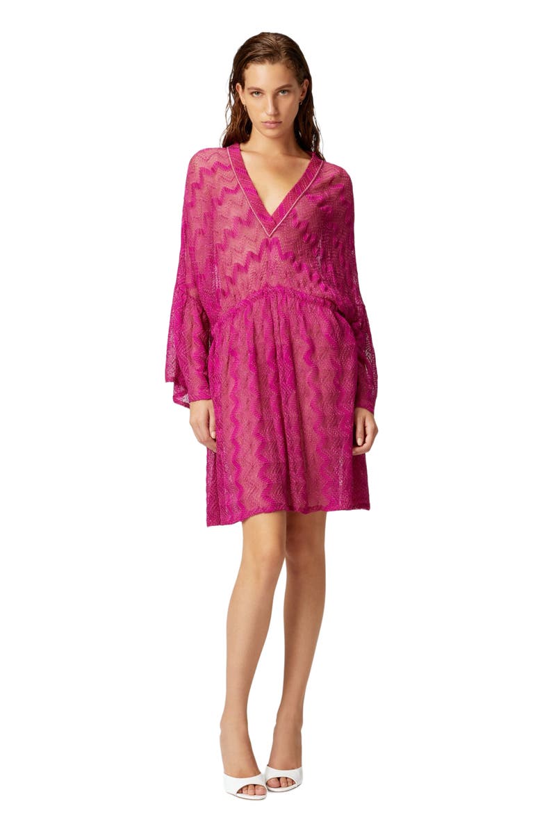 Missoni Cover-up Dress In Zig Zag Lamé Viscose With Wide Sleeves, Main, color, Purple