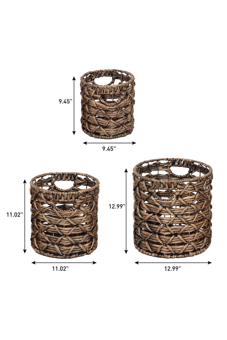 Lattice Bohemian Coastal Handwoven Water Hyacinth Rope Nesting Baskets with Handles, Alternate, color, Brown