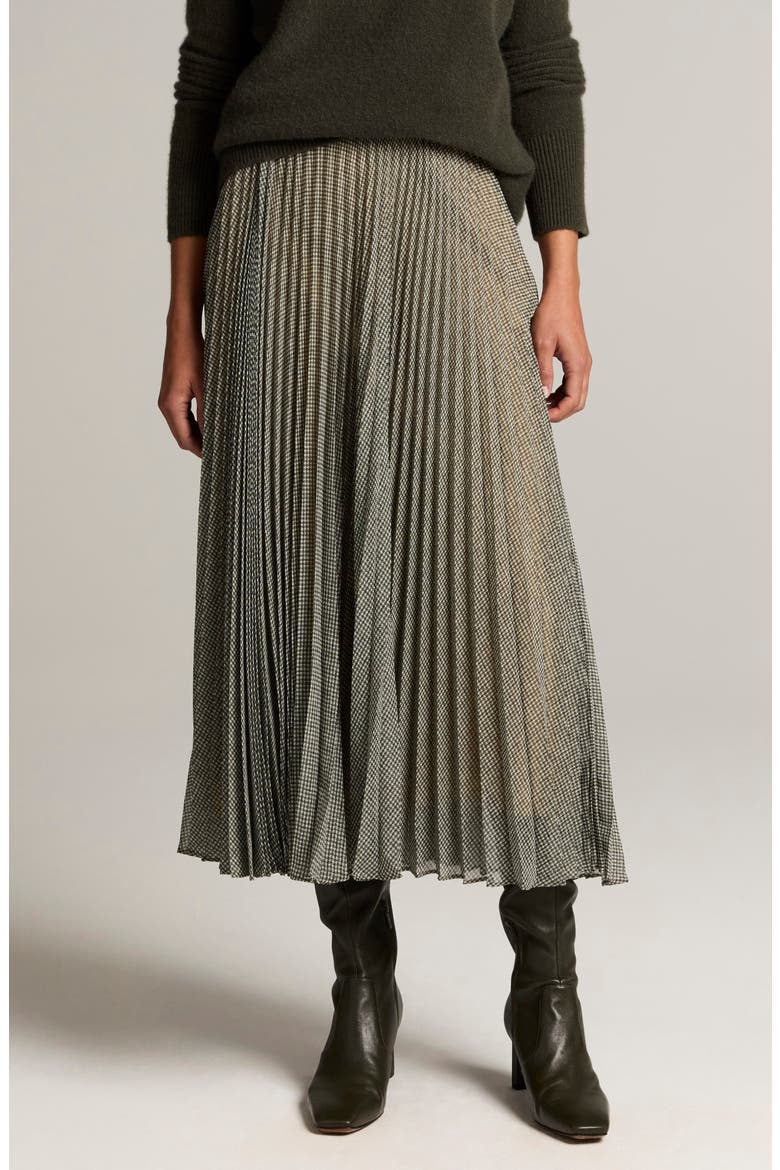 Sheer Houndstooth Pleated Midi Skirt, Main, color, BLACK/ SAGE