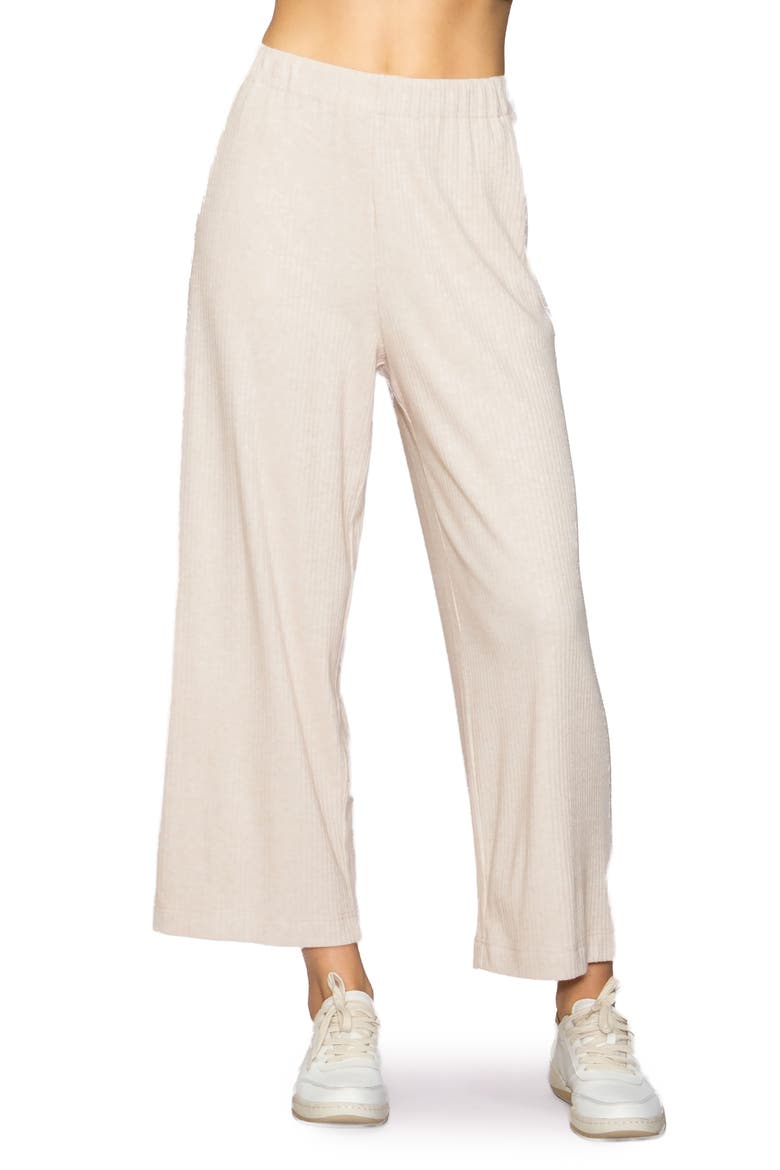 Rib Crop Wide Leg Pants, Main, color, HEATHER TAUPE