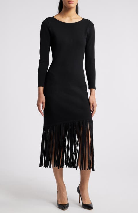 Fringe Long Sleeve Sweater Dress