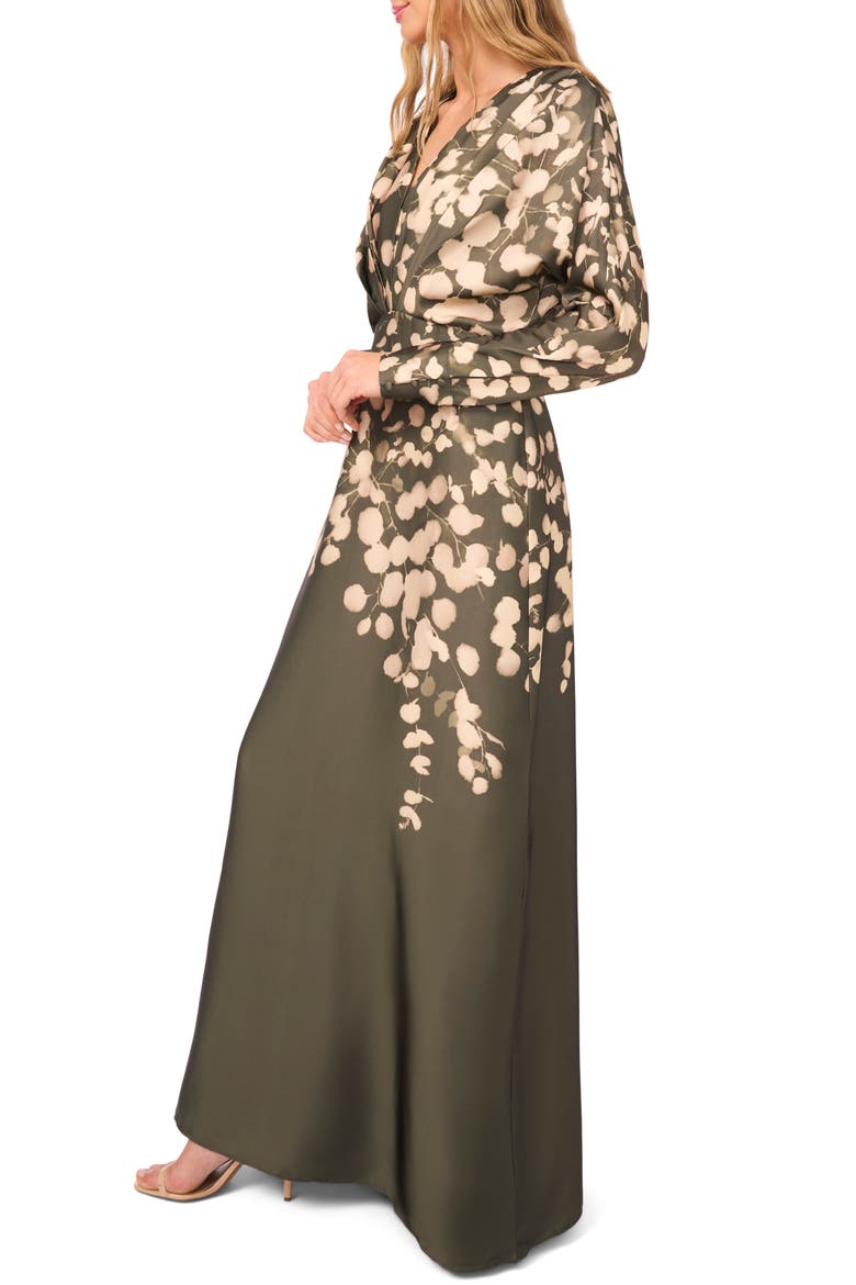 Long Sleeve Satin Evening Gown, Alternate, color, GREEN OLIVE
