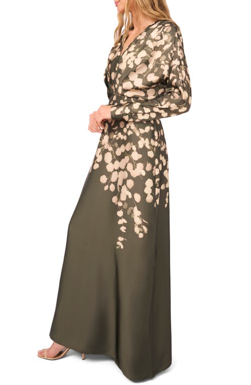 Parker Long Sleeve Satin Evening Gown In Green