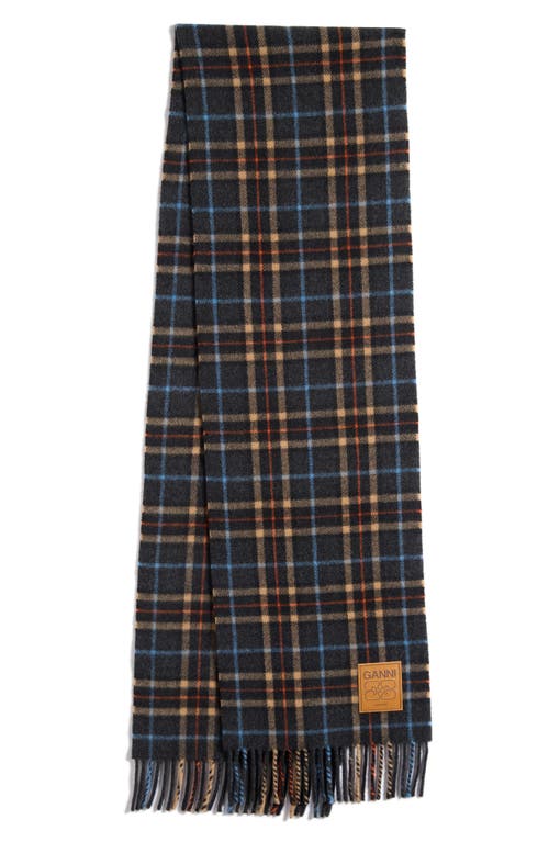 Ganni Check Double Face Wool Scarf In Multi