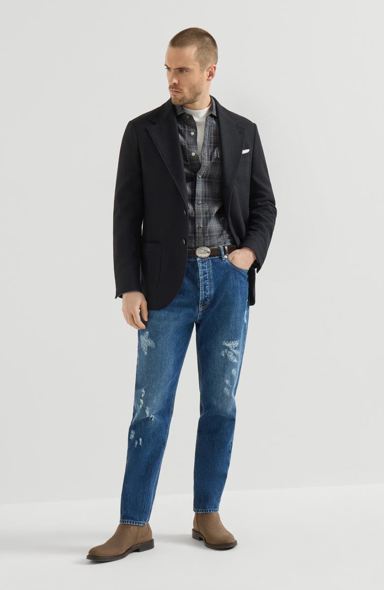 Brunello Cucinelli Cashmere Panama deconstructed blazer with patch pockets, Alternate, color, Black