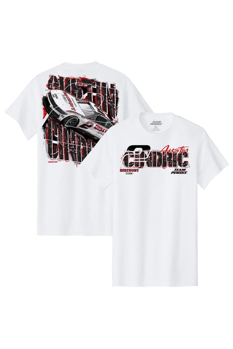 Men's Team Penske  White Austin Cindric Discount Tire #2 Car T-Shirt, Main, color, White