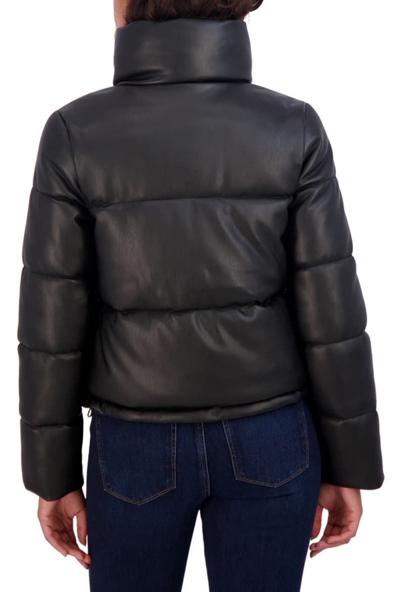 Faux Leather Short Puffer Jacket, Alternate, color, BLACK