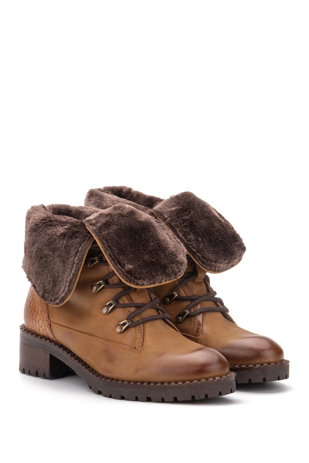Milan Faux Fur Lined Leather Lace-Up Boot, Alternate, color, TAN