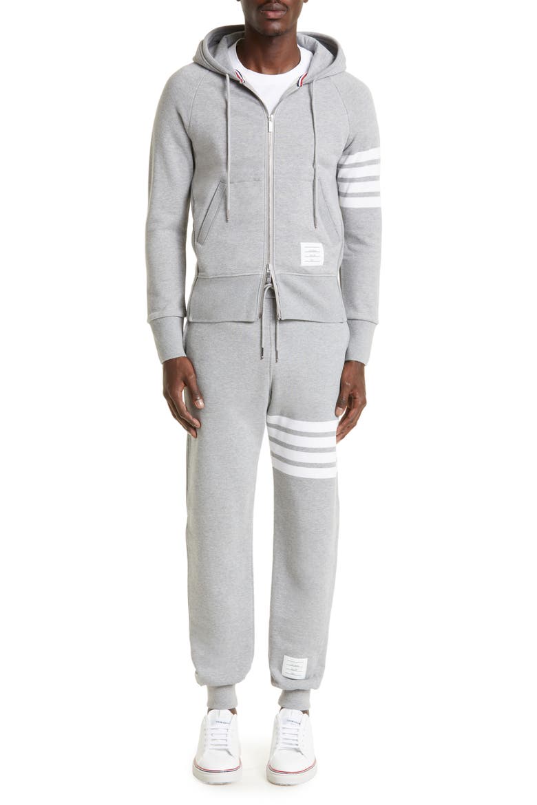 Classic 4-Bar Zip Cotton Hoodie, Alternate, color, 068 - LT GREY HTR/OPTIC WHITE