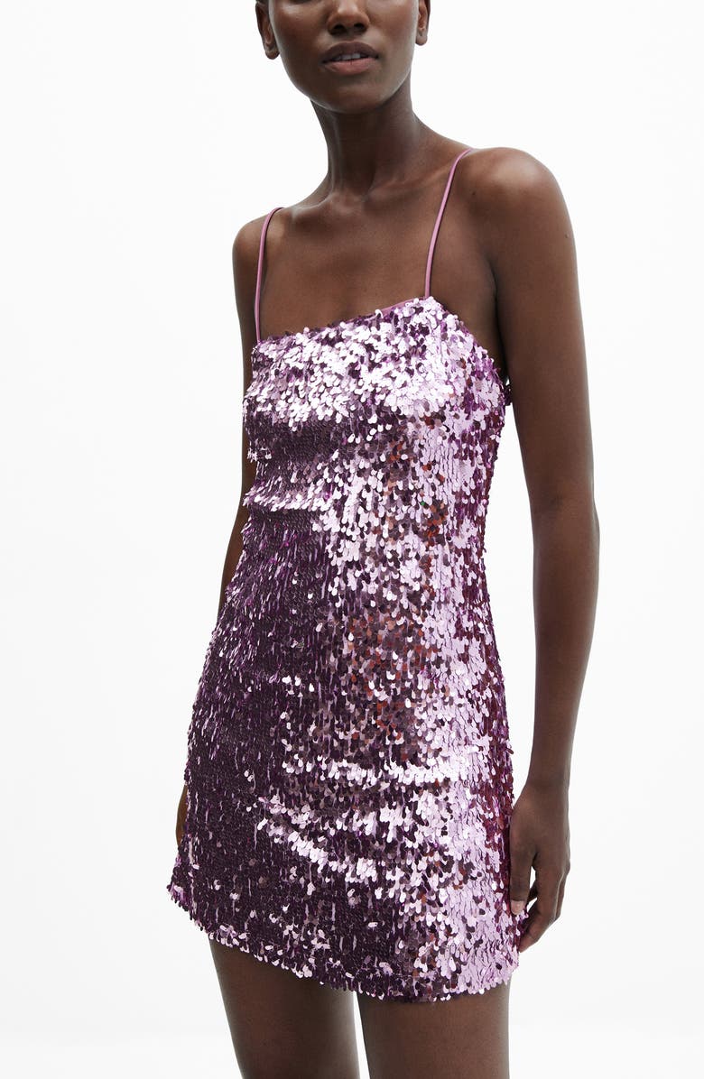 MANGO Spaghetti Strap Sequin Minidress, Alternate, color, 