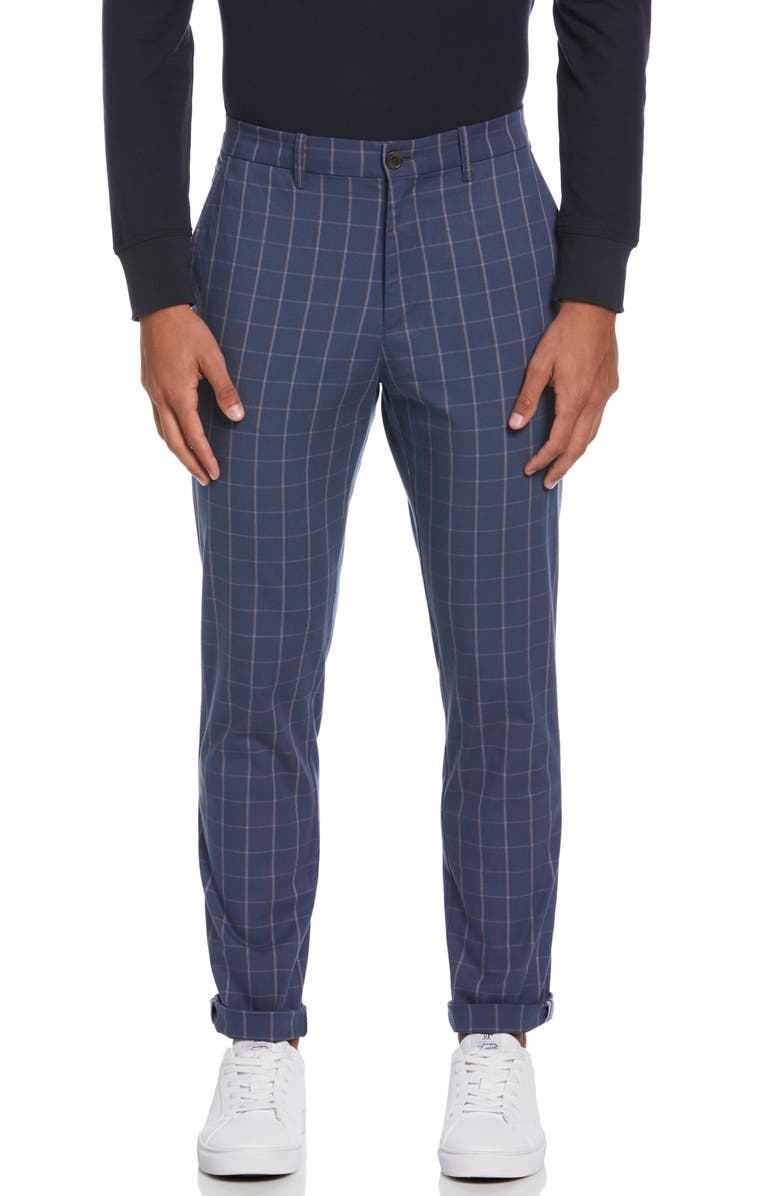 Original Penguin Flat Front Check Stretch Cotton Blend Chinos, Main, color, 