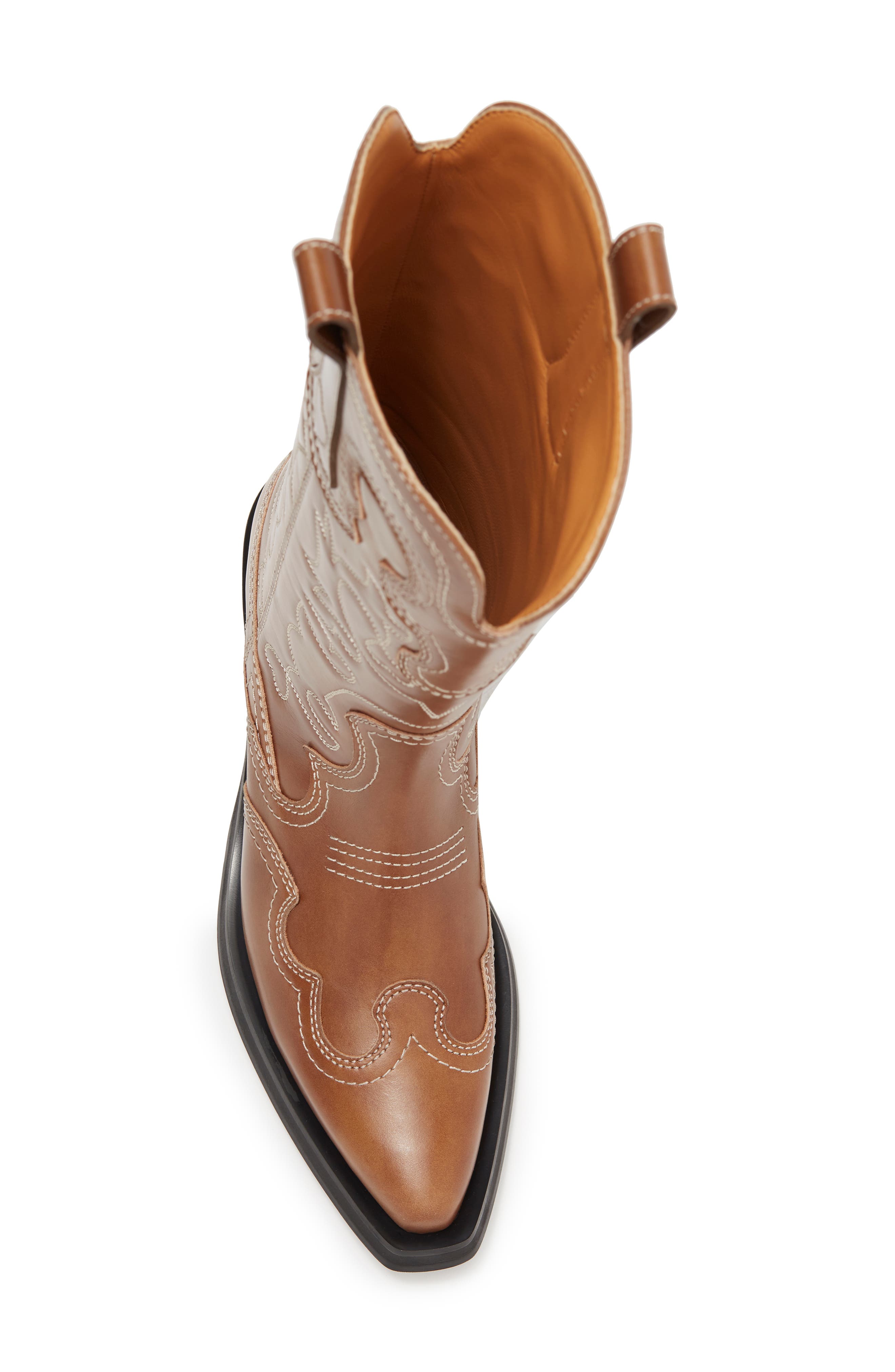 Ganni Embroidered Western Boot, Alternate, color, 