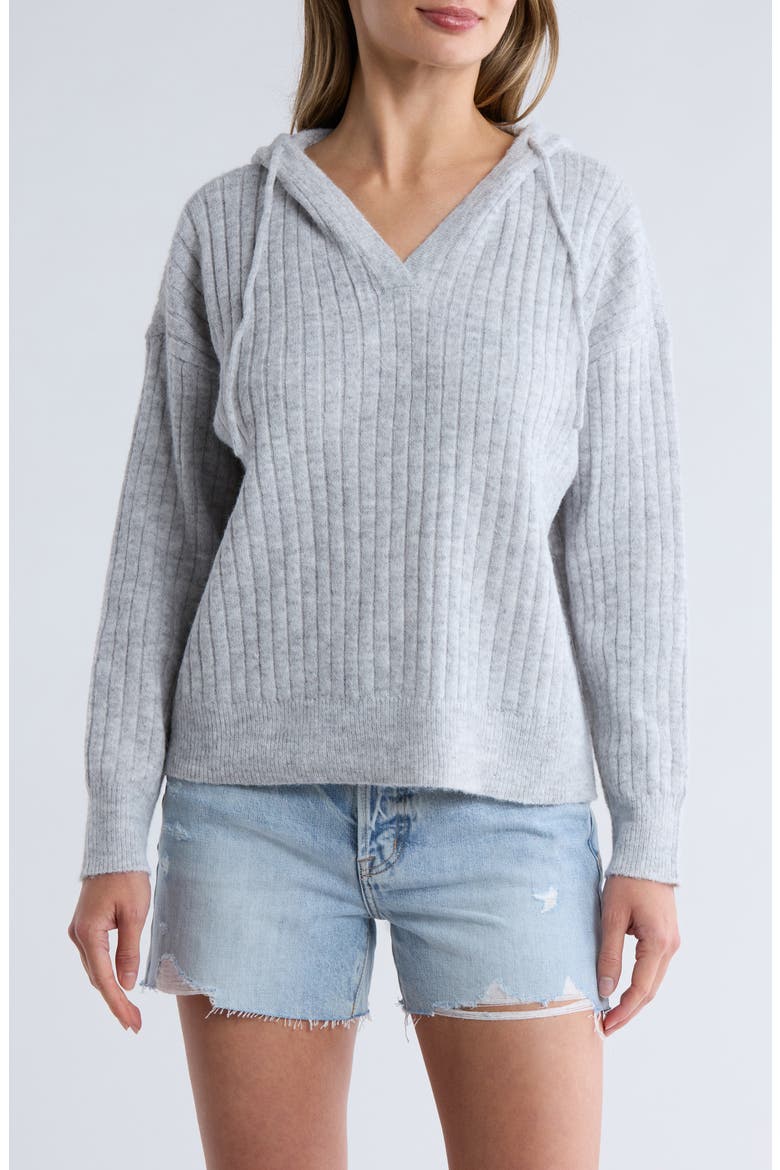 Hooded Ribbed Sweater, Main, color, HEATHER GREY