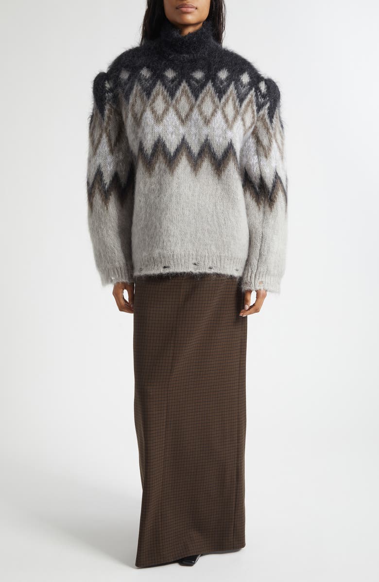 Acne Studios Kissick Fair Isle Padded Mohair & Wool Blend Turtleneck Sweater, Alternate, color, Multi Grey