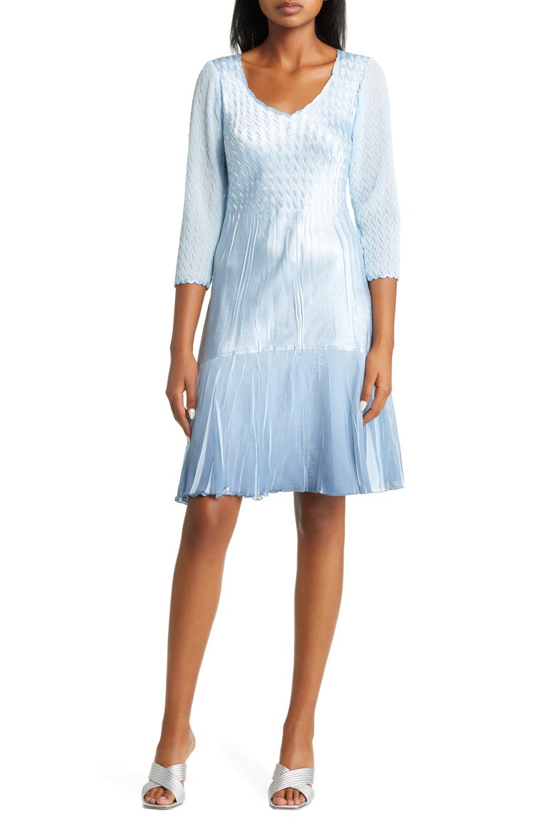 Charmeuse Long Sleeve Cocktail Dress, Main, color, RIVER BLUE OMBRE