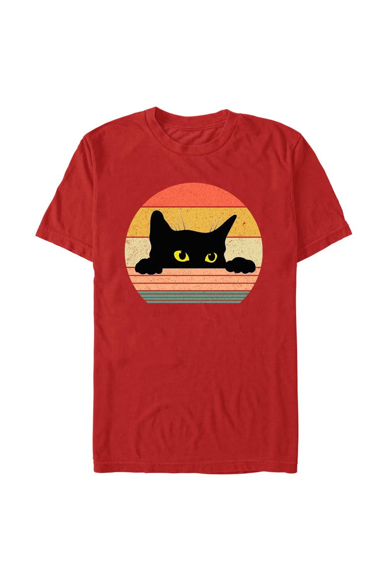 Mens Lost Gods Retro Stripes Cat T Shirt, Main, color, Red