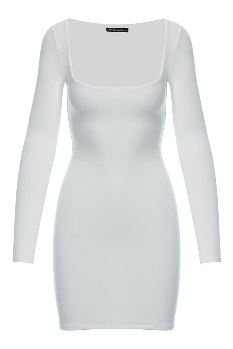Squared Up Long Sleeve Body-Con Dress, Alternate, color, WHITE