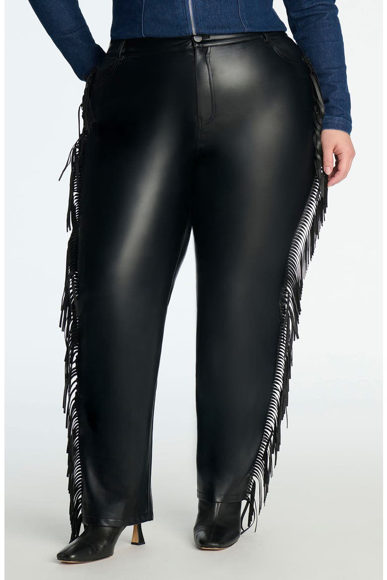 Fringe Faux Leather Pants, Main, color, BLACK