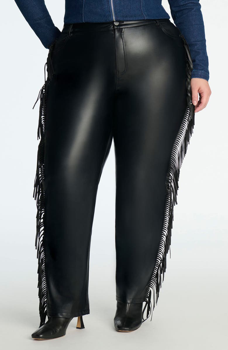 ELOQUII Fringe Faux Leather Pants, Main, color, 