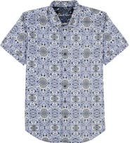 Robert Graham Amagansett Abstract Floral Short Sleeve Stretch Cotton Button-Up Shirt