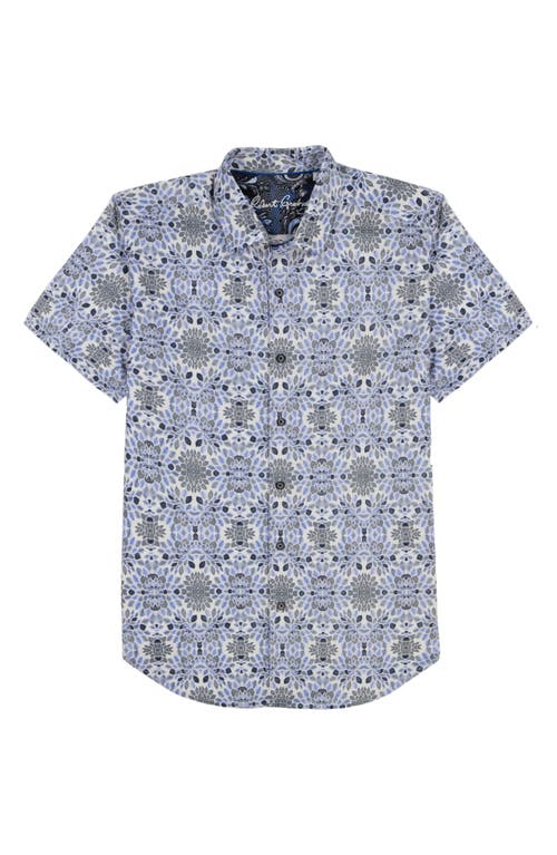 Robert Graham Amagansett Abstract Floral Short Sleeve Stretch Cotton Button-up Shirt In Blue