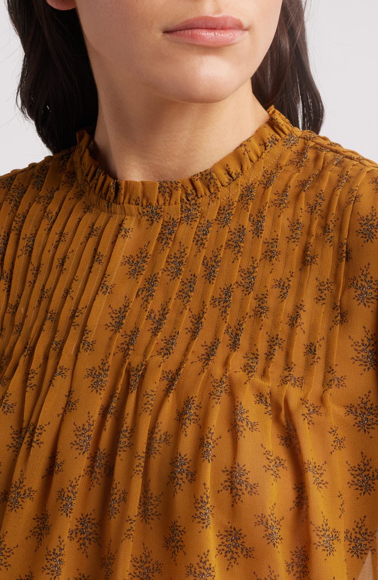 Treasure 
Bond High Neck Chiffon Top, Alternate, color, Brown- Navy Sprout Ditsy